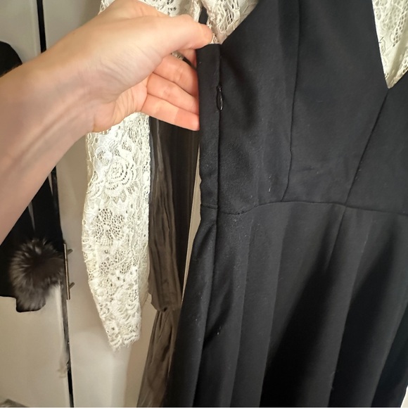 NWOT Black & White Mini Dress Jumper fit & flair Lace Long sleeve Small STORIA - Picture 5 of 6